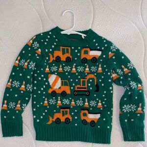 Kids Christmas Construction Sweater - Green & Yellow